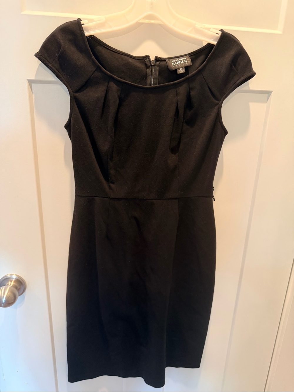Adrianna Papell | Dresses | Adrianna Papell Petite 6p Black Pleated Cap Sleeve Sheath Dress